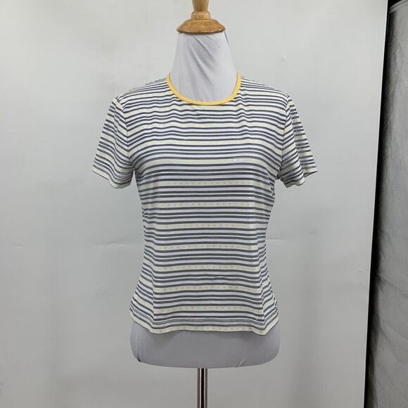Vintage St John T Shirt Womens P Petite Sport Marie Gray Striped Dotted Crop Tee - Picture 2 of 15